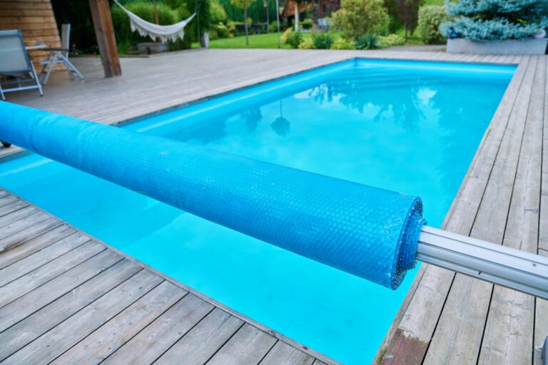 Outdoor swimming pool in the backyard